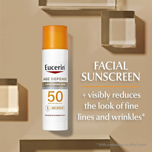 Eucerin Sun Age Defense SPF 50 Face Sunscreen Lotion + Hyaluronic Acid (75ml) - wellkart