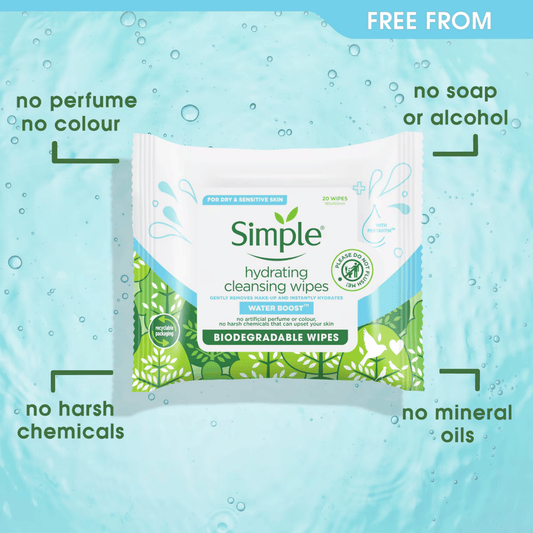 Simple Water Boost Biodegradable Hydrating Facial Wipes (20Ct) SkinStash
