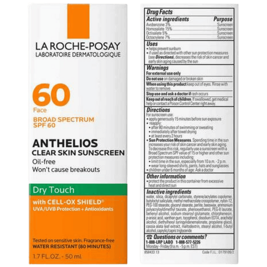 La Roche Posay Anthelios Clear Skin Sunscreen Dry Touch SPF 60 (50ml) SkinStash