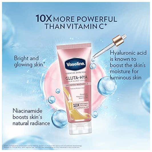 Vaseline Essential Even Tone Gluta-Hya Smooth Radiance Serum Burst Lotion SkinStash