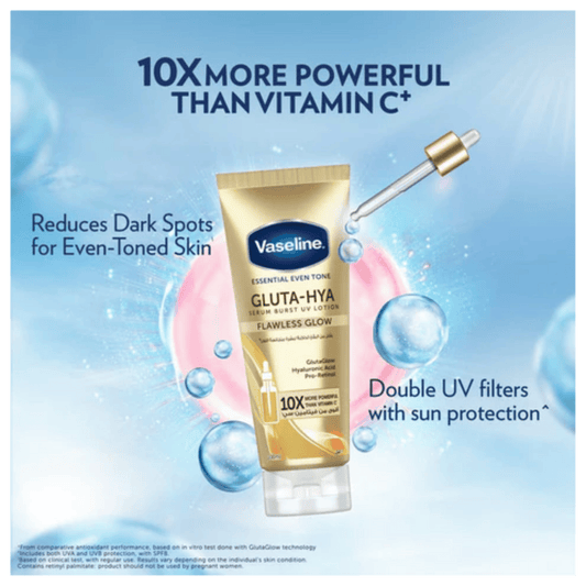 Vaseline Essential Even Tone Flawless Glow Gluta-Hya Serum Burst Lotion SkinStash