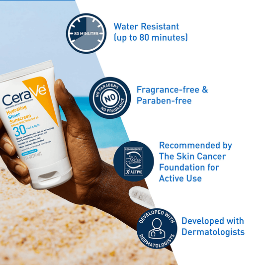 CeraVe Hydrating Sheer Sunscreen SPF 30 Face & Body (89 ml) - wellkart