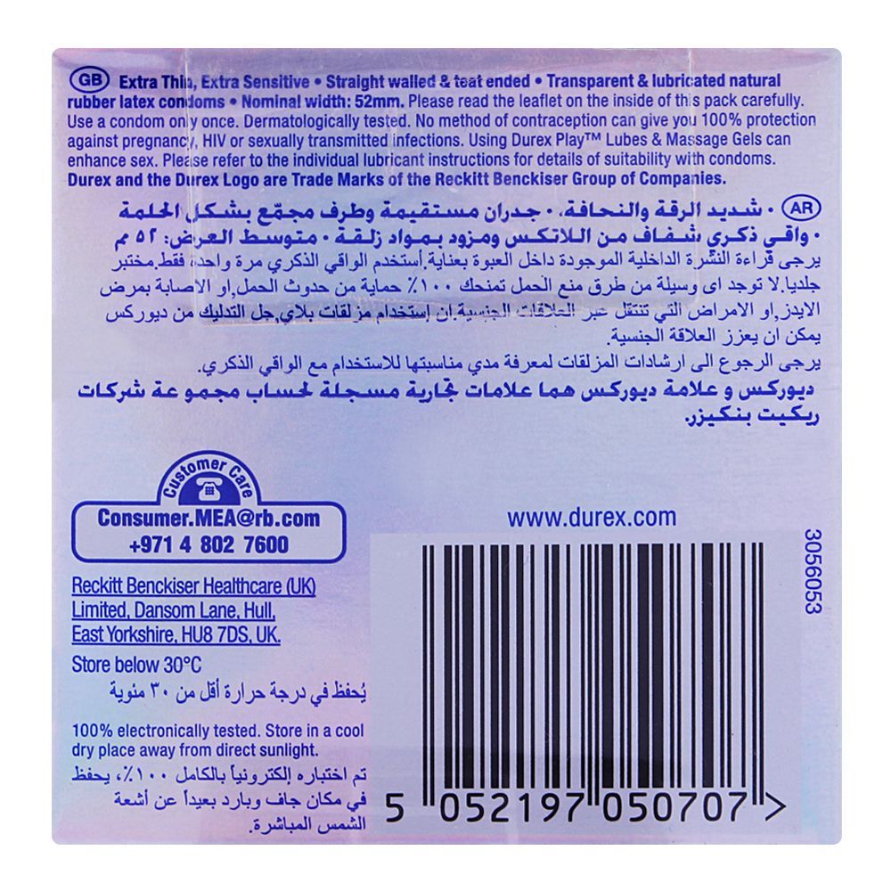 Durex Invisible Extra Thin & Extra Sensitive Condoms 3-Pack - wellkart