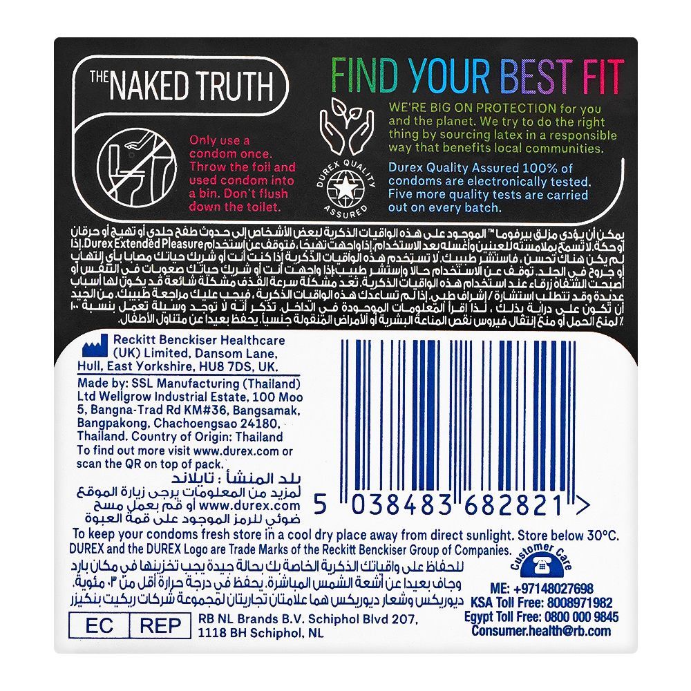 Durex Extended Pleasure Longer Lasting Condoms, 3-Pack - wellkart