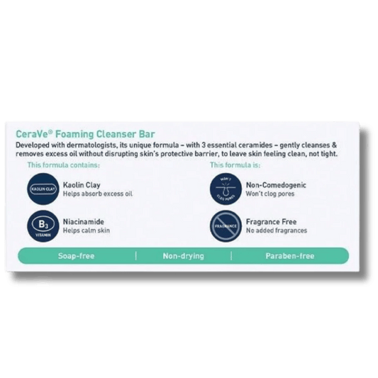 CeraVe Foaming Cleanser Bar For Normal To Oily Skin (128g) SkinStash