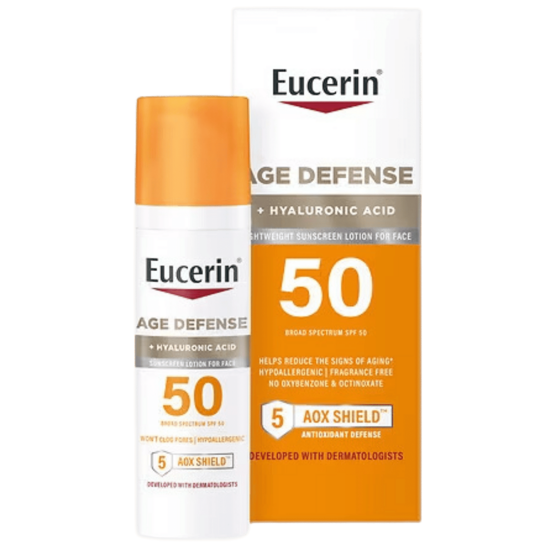 Eucerin Sun Age Defense SPF 50 Face Sunscreen Lotion + Hyaluronic Acid (75ml) - wellkart