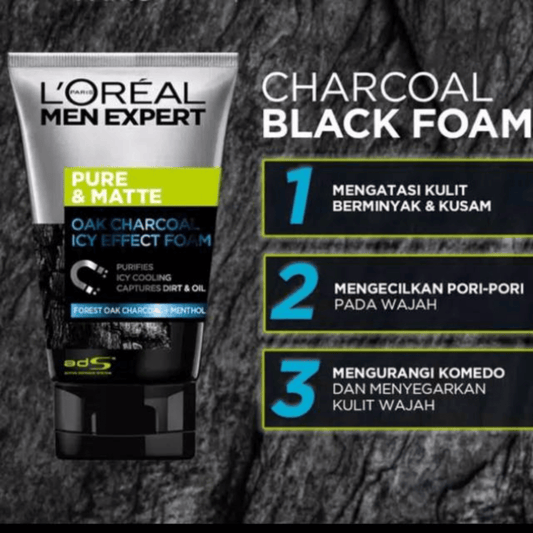 L'Oréal Men Expert Pure & Matte Icy Effect Charcoal Black Foam (100ml) - wellkart