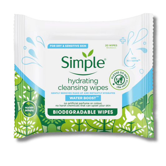 Simple Water Boost Biodegradable Hydrating Facial Wipes (20Ct) SkinStash