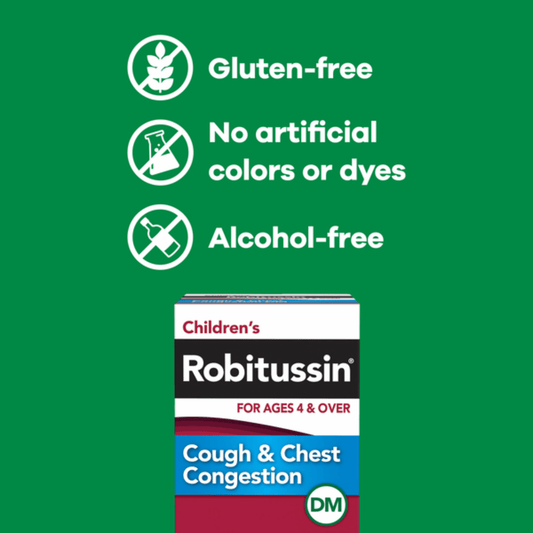 Robitussin Children's Cough and Chest Congestion DM, Cough Medicine for Kids, Grape Flavor, (118ml) SkinStash