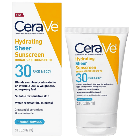 CeraVe Hydrating Sheer Sunscreen SPF 30 Face & Body (89 ml) - wellkart