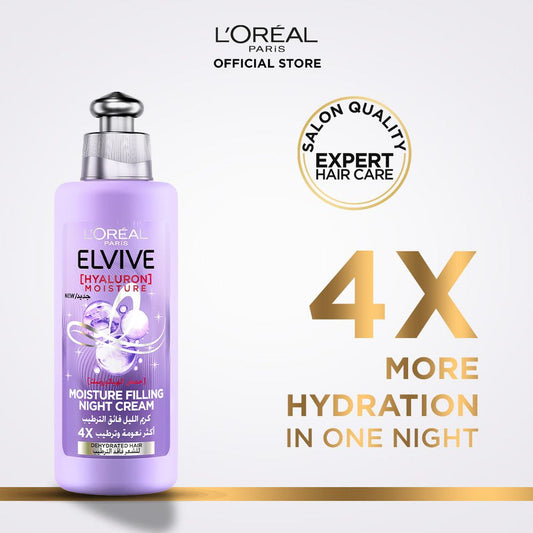 L'Oreal Paris Elvive Hyaluron Moisture Filling Night Hair Cream Mask, For Frizz Free & Hydrated Hair, 200ml - wellkart